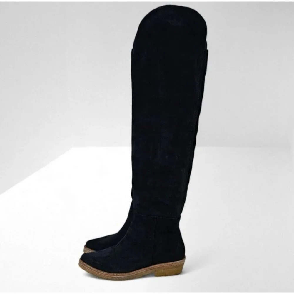 Free People Banks Over The Knee Boot Womens EU 37 Black Suede Slouchy Pull On